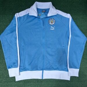 Puma Manchester City FC Track Jacket Mens Large Blue White Soccer Full Zip NWT
